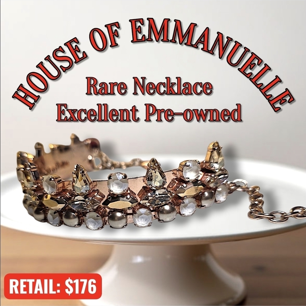 House of Emmanuelle Rose Gold Necklace Statement Choker Crystal Pearl OOAK
